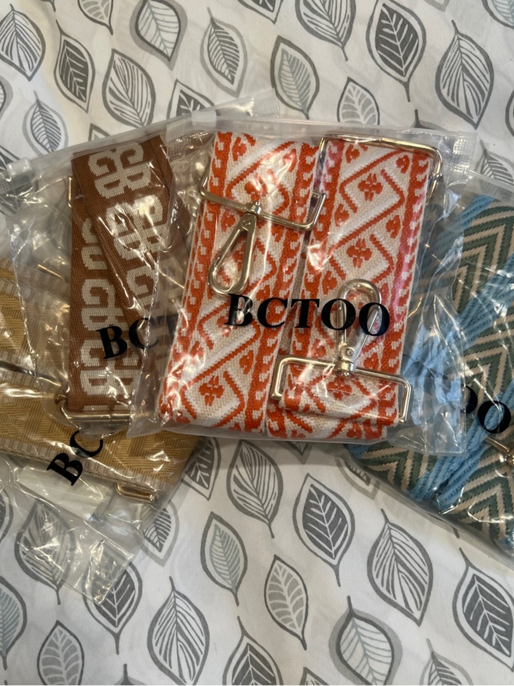 Four Adjustable Bag Strap Orange and White Patterned